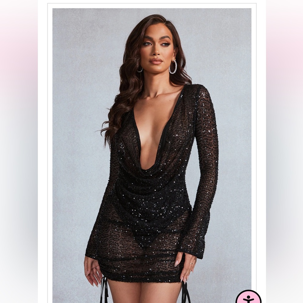 Black sheer cowl neck dress